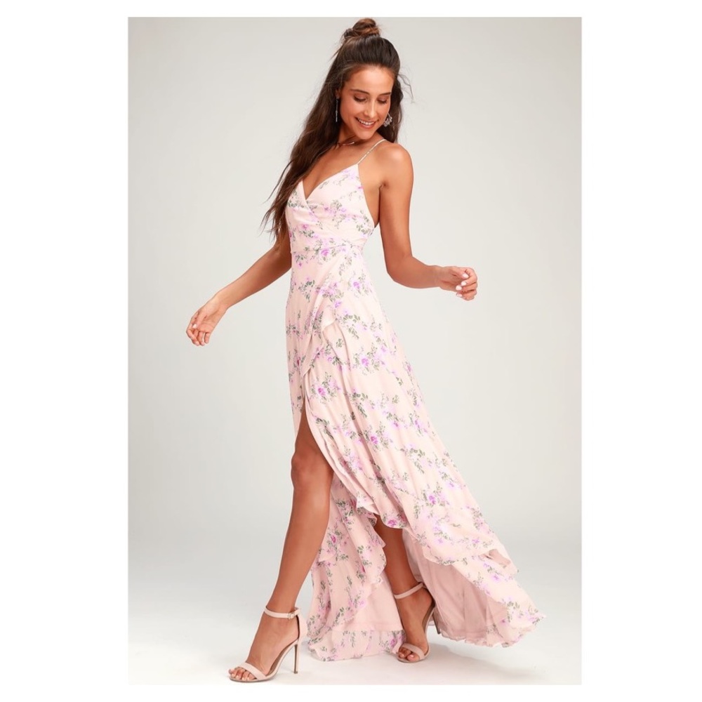Lulu’s In Love Forever Lace-Up High-Low Maxi Dress